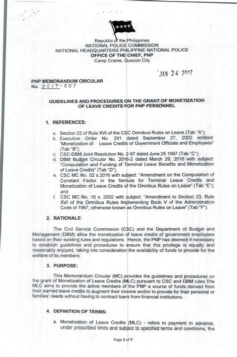 pnp mc 2017-023|GUIDELINES AND PROCEDURES IN THE MANAGEMENT .